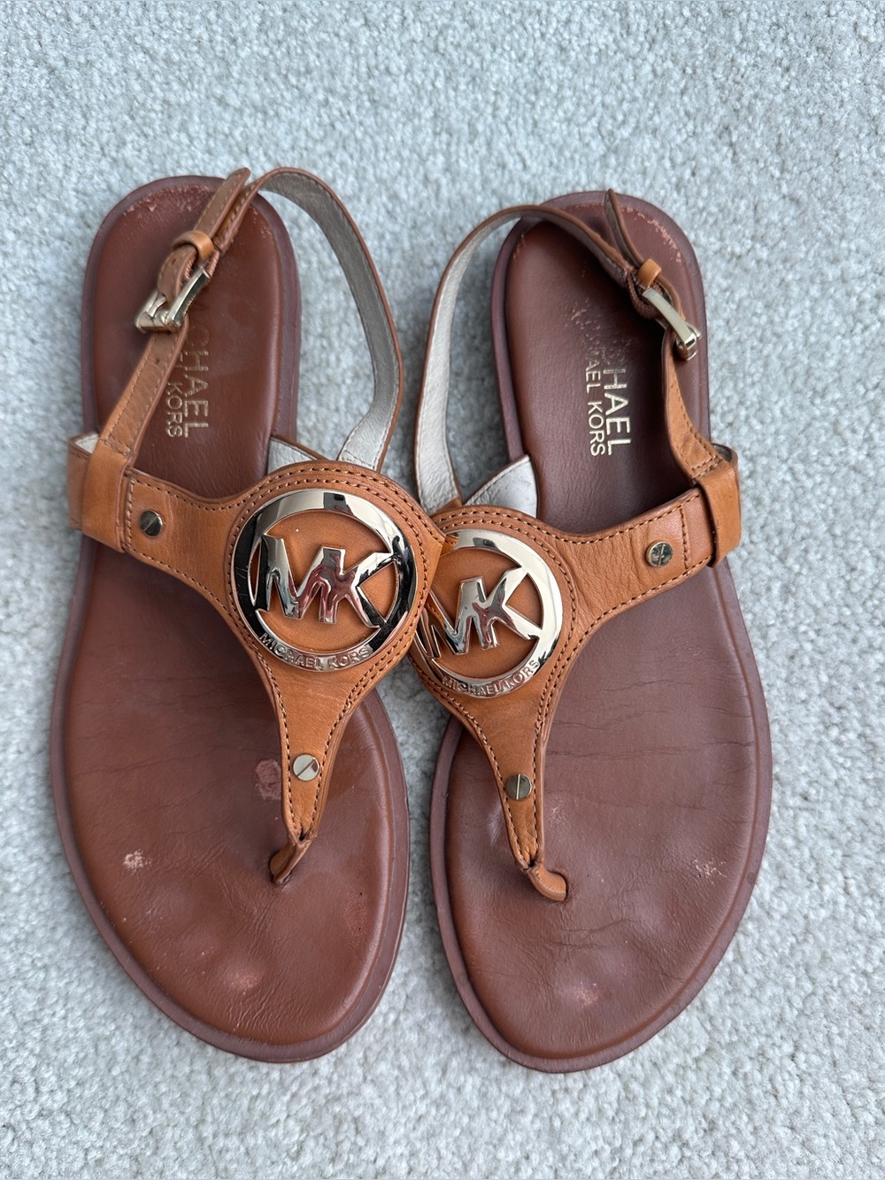 Michael Kors Brown Leather Logo Sandals